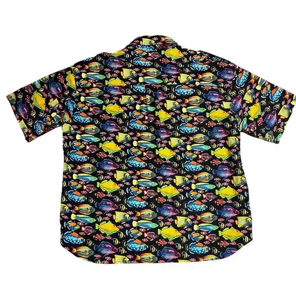 Vintage Hiphanis Colorful Fish Printed Short Sleeve Shirt Men’s Size XL Vtg 90s - Picture 2 of 8